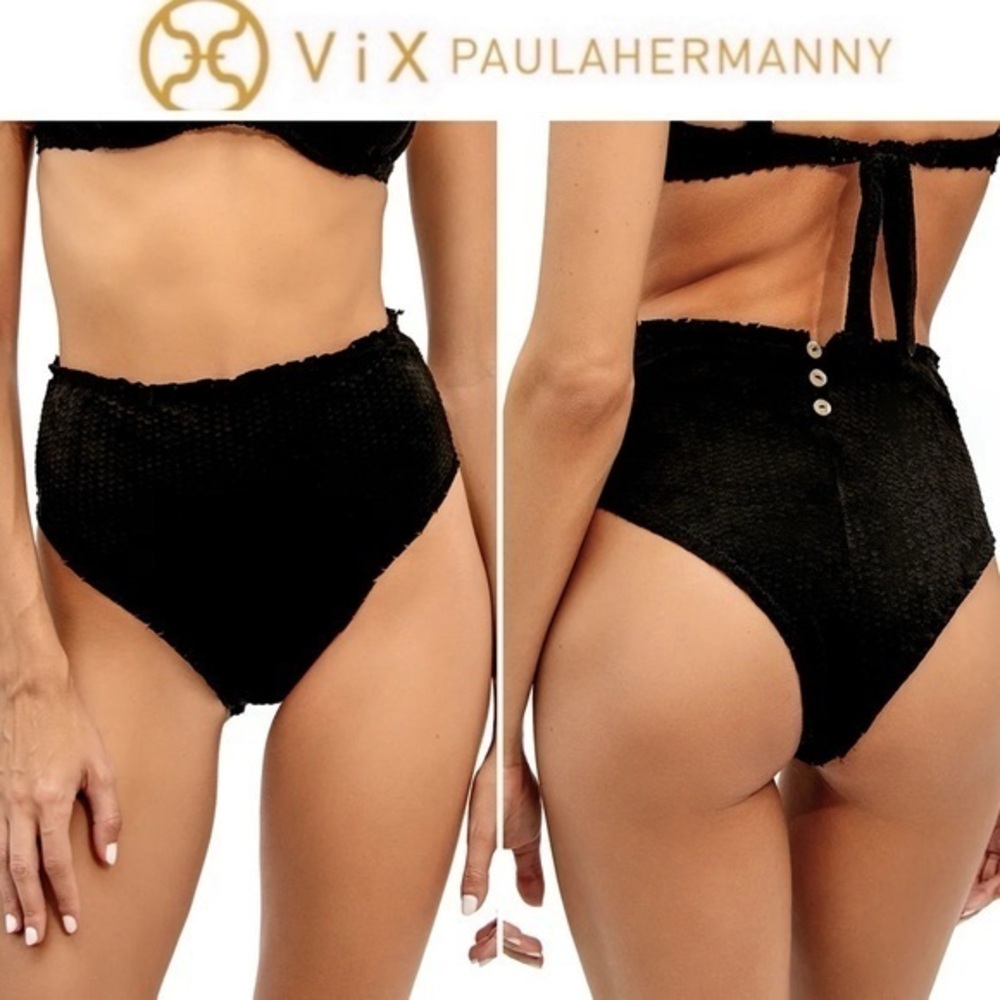 Vix Black Scales Textured Bikini Buttons Hot Pant Brazilian sz L 108$
